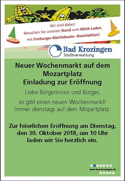 Eröffnung am 30. Oktober 2018 neuer Wochenmarkt auf dem Mozartplatz in Bad Krozingen