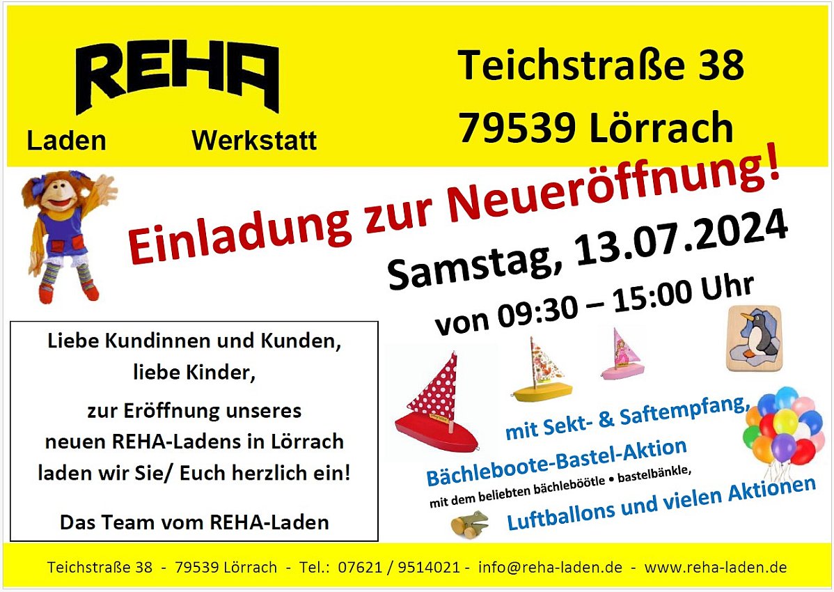 Einladung Neueröffnung REHA-Laden Lörrach,