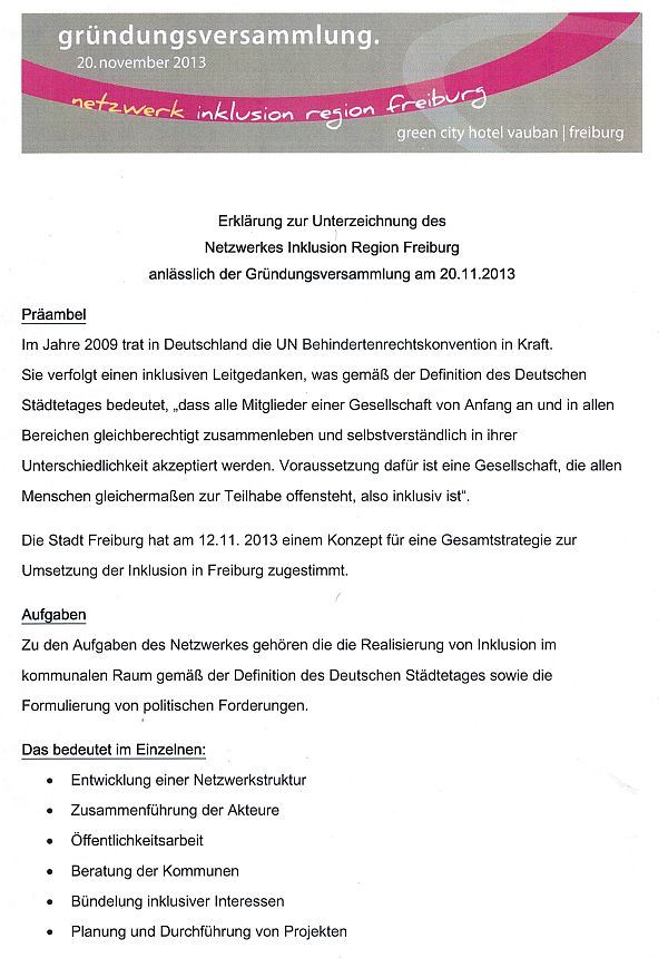 Gründungsversammlung Netzwerk Inklusion Region Freiburg